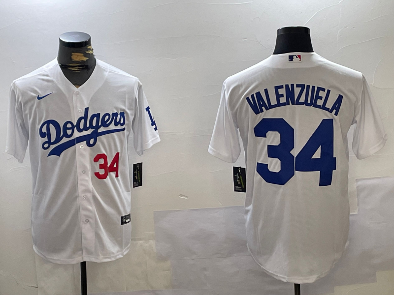 Men's Los Angeles Dodgers Fernando Valenzuela #34 White Jersey